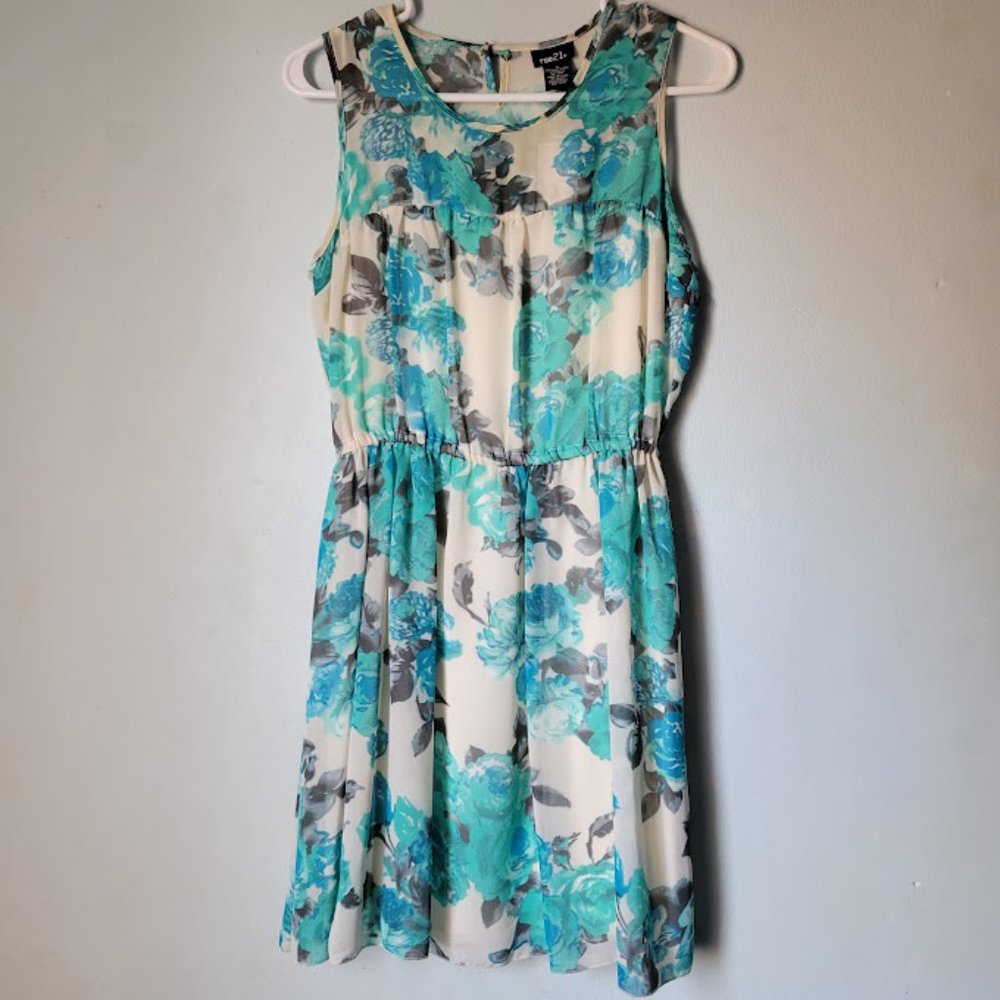 Blue Gray Off-White Floral Dress